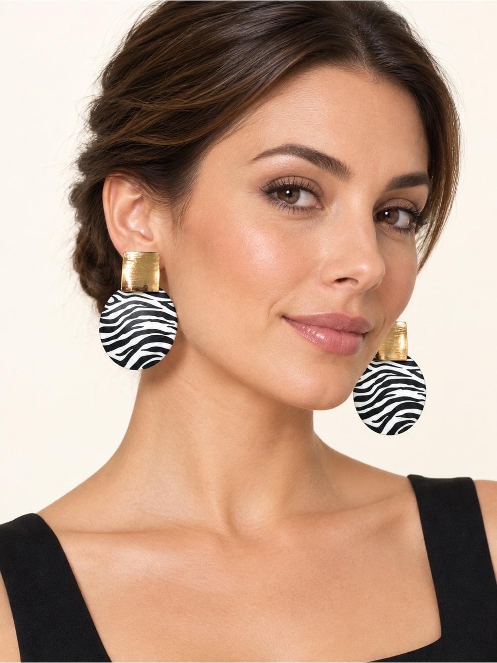 Gold-Tone Zebra Print Drop Earrings for Women